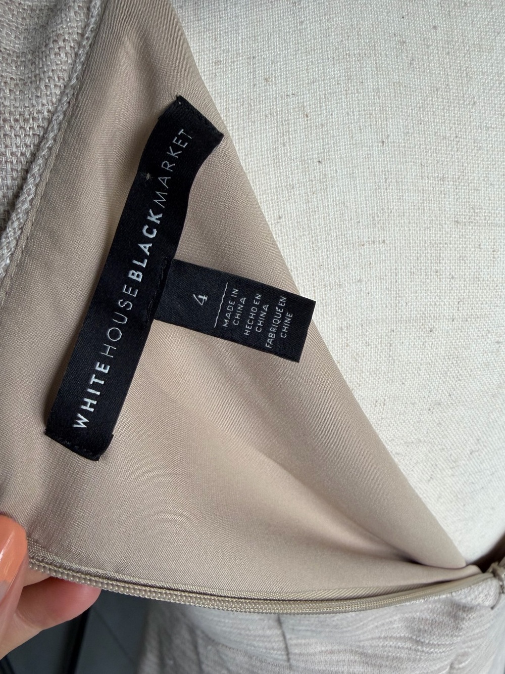 WHBM Neutral Linen Blend Tan Sheath Dress with fringe crochet lace details 4 - Picture 13 of 15